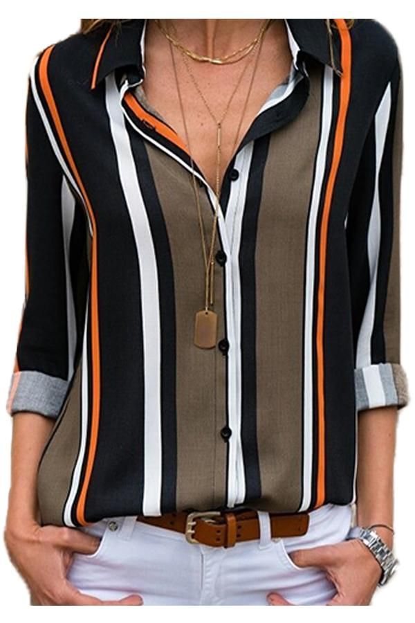 Astylish Women Casual Cuffed 3 4 Sleeve Button up V Neck Tunic Shirts Tops