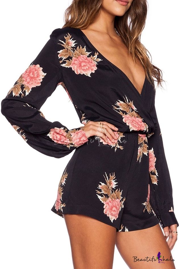 VividYouWomen Floral Sleeveless Deep V Neck Romper Playsuit Jumpsuit VividYouWomen Floral Sleeveless Deep V Neck Romper Playsuit Jumpsuit