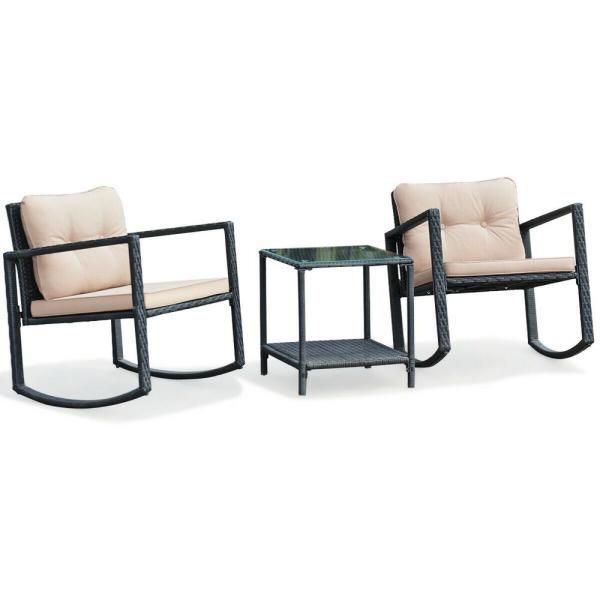 Costway 3 Piece Wicker Patio Conversation Set Rocking Chair Sofa Garden Furniture With Beige Cushi Cushions On Sets Costway 3 Piece Wicker Patio, Paden 3 Piece Wicker Outdoor Patio Bistro Set With Grey Cushion