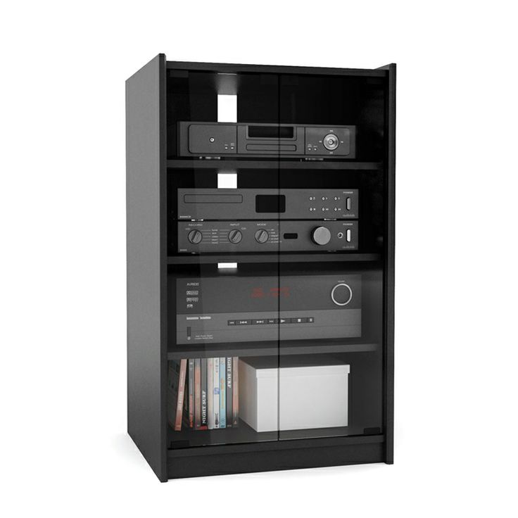 Your Home Entertainment System Components In One Place Next To Wall Mounted Television With This Black Component Sta Corliving Audio Storage Audio Storage, Tv Component Cabinet With Glass Doors
