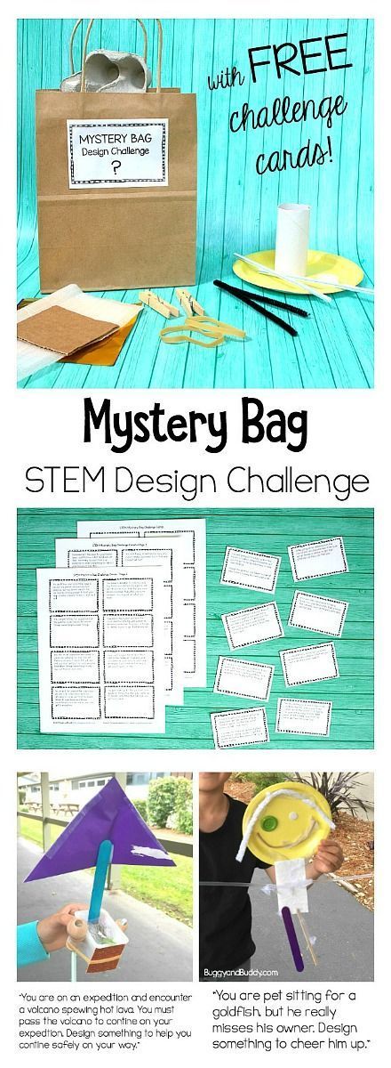STEM Design Challenge for Kids: Mystery Bag Challenge with Free Printable STEM Challenge Cards- Makes a great classroom center, summer camp activity, or boredom buster! ~ BuggyandBuddy.com