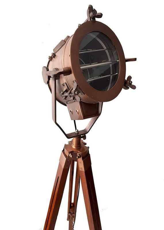Theater Tripod Marine Searchlight Nautical Wooden Retro In 2021 Floor Lamp Theater Tripod Marine Searchlight, Antique Spotlight Floor Lamp