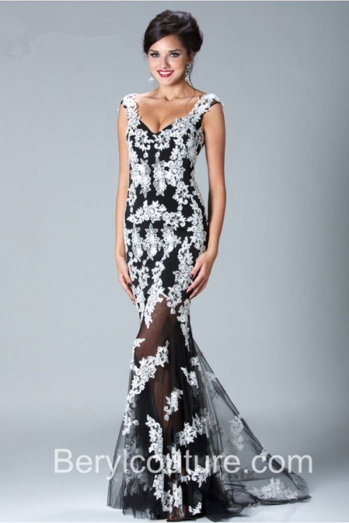 Black and White Lace Prom Dress