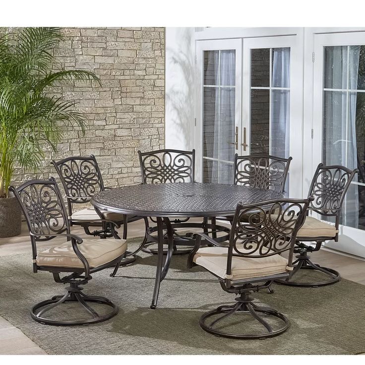 Ricard Round 6 Person 60 Long Aluminum Dining Set With Cushions In 2021 Outdoor 7 Piece Outdoor Dining Set, Round Outdoor Dining Table For 6 Canada