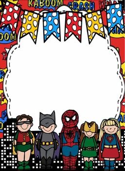 superheroes paper baby cartoon drawing borders for blank binder cover
