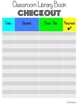 class library book checkout form classroom organization book checkout