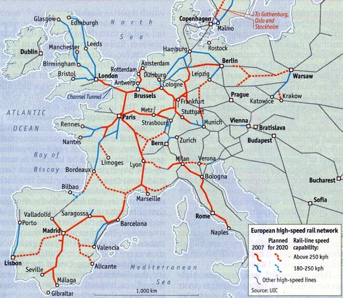 travellers railway map of europe