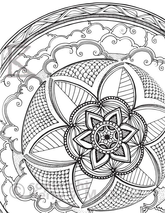Cloud Flower Page Instant PDF Download Coloring Hand Drawn Zendoodle Doodle