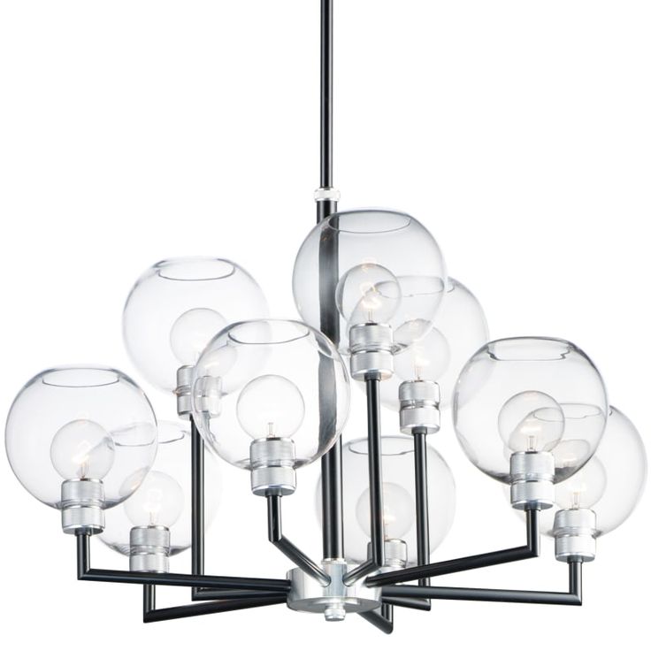Maxim 21616clbkal Black Brushed Aluminum Clear Glass Vessel 9 Light 31 Wide Chandelier With Hand Blown Glass Shades Hand Blown Glass Chandelier Hand Blown Glass Glass Shades