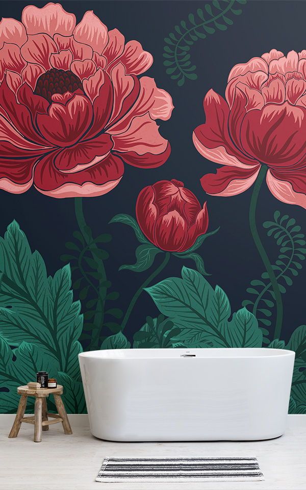 Floral Wallpaper Girly Wallpapers Pink And Red Flowers Green Palm Tree Leaves Phone Wallpaper Images Flower Wallpaper Floral Wallpaper
