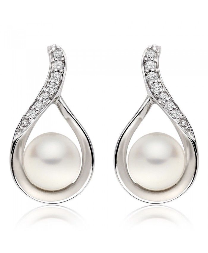 Pandora 9ct White Gold Diamond And Freshwater Cultured Pearl Pandora 9ct White Gold Diamond And Freshwater Cultured Pearl Earrings
