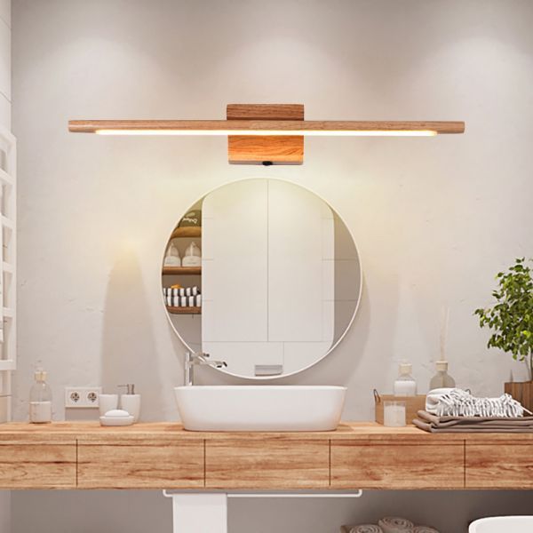 Asian Flat Bar Wall Vanity Light Wooden Bathroom Built In Led Sconce Lamp Warm Lighting Wooden Bathroom Wall Vanity Sconce Lamp, How To Place Bathroom Vanity Lights On Wall Hung