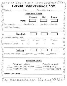 Parent Conference Form Escuela Pinterest Parent Conference