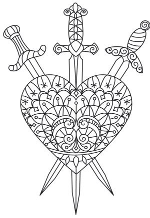 Inspired By The Tarots Three Of Swords Card This Intricate Design Makes A Powerful Embellishment Heart DesignsAdult Coloring PagesColoring