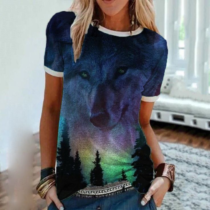 Wolf Tree Cool Womens Short Sleeve Tops Loose Casual T-Shirt Blouses for Women Girl Wolf Tree Cool Womens Short Sleeve Tops Loose Casual T-Shirt Blouses for Women Girl