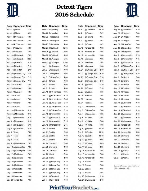 Printable Detroit Tigers Baseball Agenda 2016 graphic relating to Printable Detroit Tigers Schedule named Printable Detroit Tigers Baseball Agenda 2016