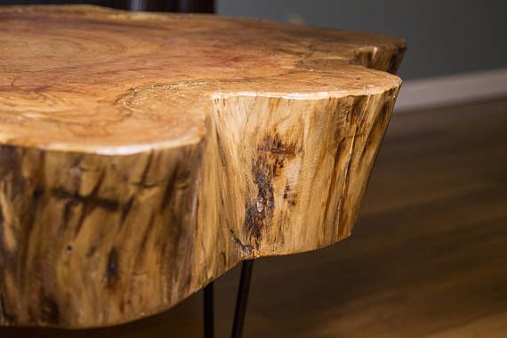 Round Live Edge Bald Cypress Coffee Table With Painted Hairpin Legs Dimensions Are 35in At Its Widest Thickness Live Edge Bald Cypress Coffee Table, Round Table Cypress