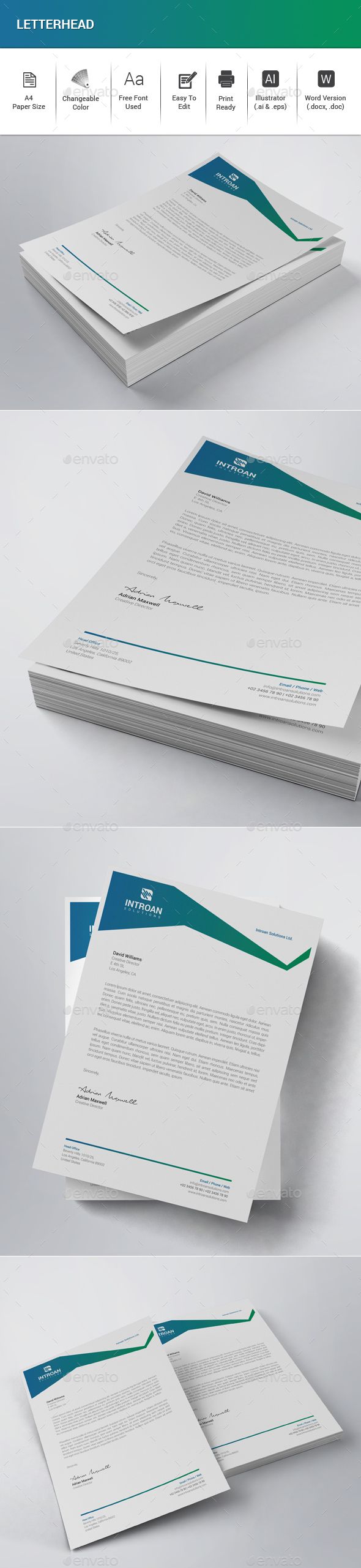 Letterhead Features: • Illustrator (.ai & .eps) • MS Word Included (.docx & .doc) • Very Easy to Edit • Page size A4 (210×297mm) • Bleed 0.25 inch • Only Free Fonts Used • CMYK, 300DPI, Print Ready