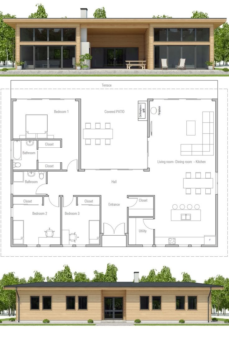 Modular Home Plan, Three bedroom house plan, Floor Plan, Prefab house plan