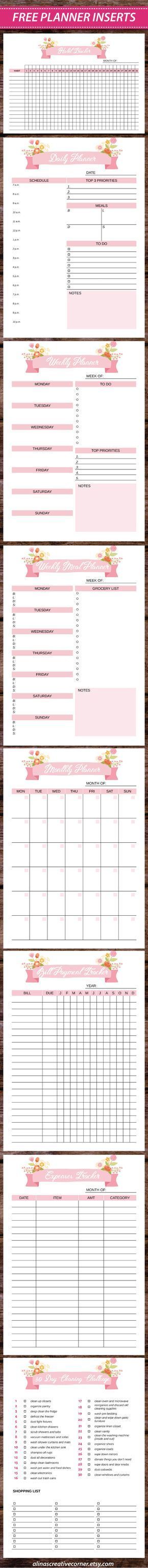 Daily Planner, Weekly Planner, Weekly Meal Planner, Habit Tracker, Undated Monthly Planner, Bill Tracker, Expenses Tracker and 30 Day Cleaning Challenge - FREE Planner Inserts, A4, A5, Letter Size, Half Letter, Big Happy Planner, Classic Happy Planner, Pocket Planner Insert, Personal Planner Inserts, LV Agenda, Filofax Inserts #FinancePlanner