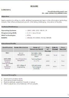 standard resume format template