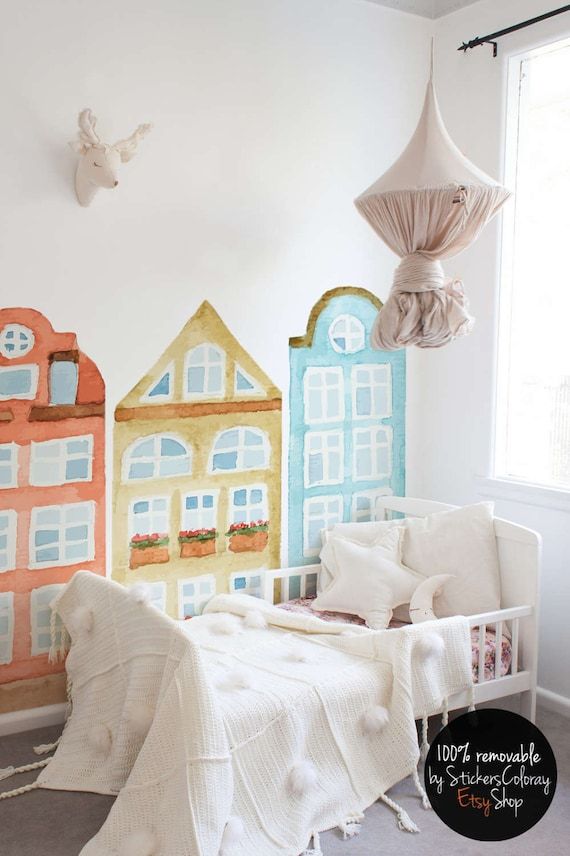 Houses repositionable wall decal town reusable wall decor street Houses repositionable wall decal town reusable wall decor street