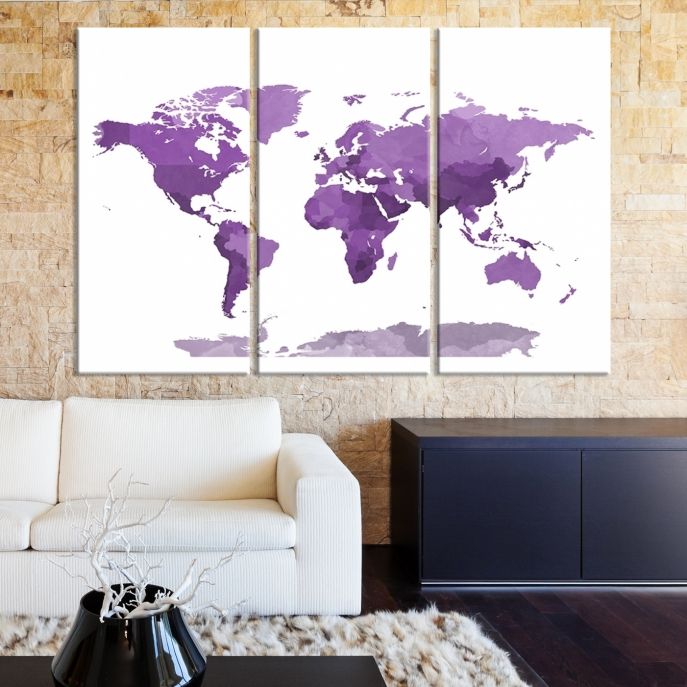purple watercolor shadowed world map large wall art canvas mygreatcanvascom extra large