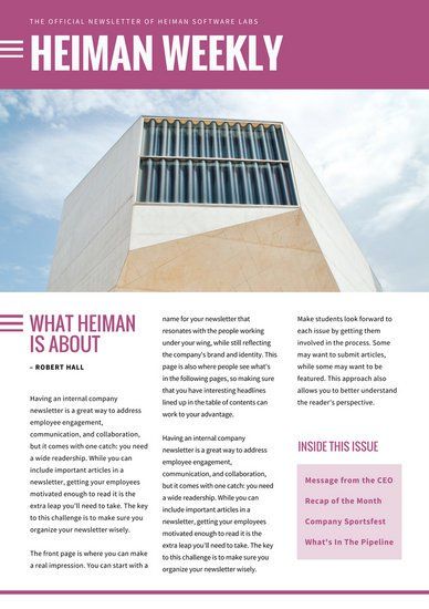plum and white simple building employee newsletter newsletter simple newsletter template