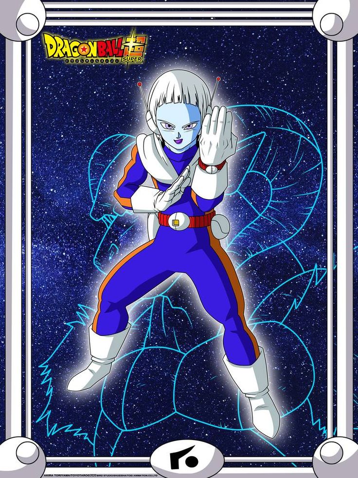the dragon ball character is in blue and white
