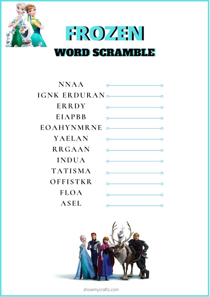 frozen word scramble enjoy the free printable word scramble of your