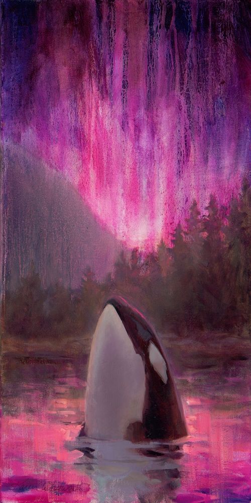 Image result for painting of stranded whale and the northern lights