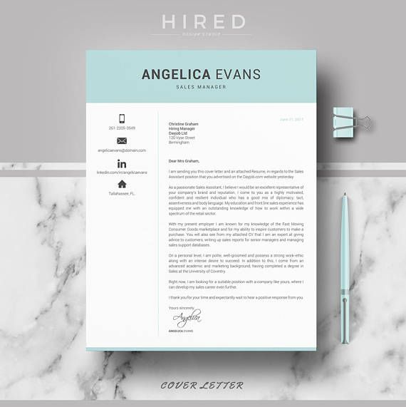 Modern & Professional Resume, CV Template for Word. 1, 2, 3 Pages Resume Template: Angelica Instant download Resume, CV + Cover Letter + References sheet + Resume writing guide + icons - Easy Edition. Fully Editable. - US Letter & A4 size format included. - Mac & PC Compatible