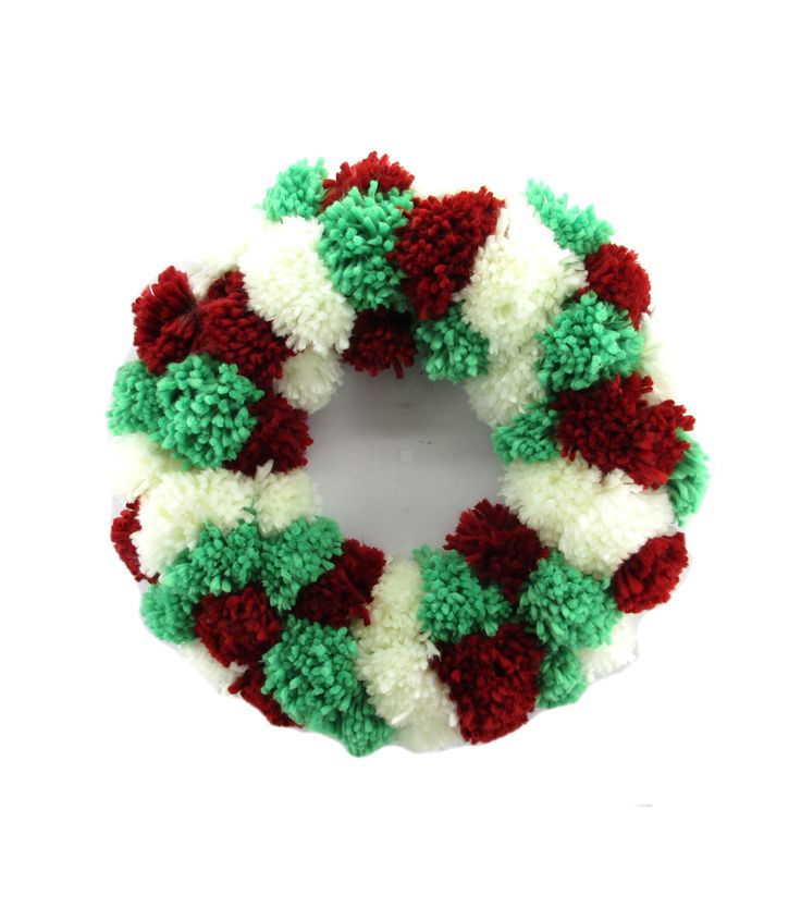 holiday cheer red green white pom pom wreath christmas christmas cheer