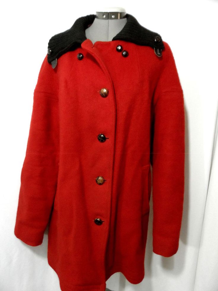 HUDSON BAY 100% Wool Peacoat Jacket women L Red Double Breasted coat ...