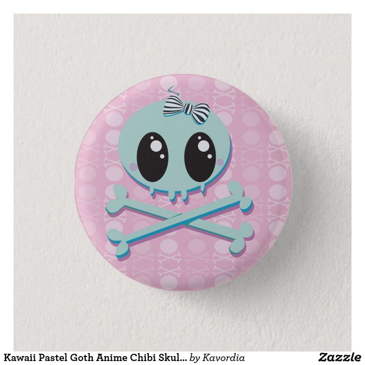 Kawaii Pastel Goth Anime Chibi Skull Baby Button