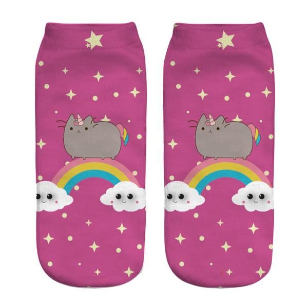 Womens Food Fruit Emoji Print 3D Ankle Socks Licorne Kawaii Cartoon Socks 1 Pair