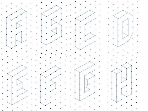 the alphabet a to z written in capital letters on isometric dot graph paper