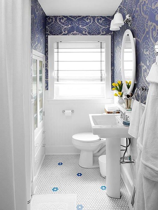 Blue And White Bathroom Bhg Love Wainscoting Tile Floors Blue And White Bathroom Bhg Love Wainscoting Tile Floors Wallpaper Lots Of Bathrooms Pinterest Small