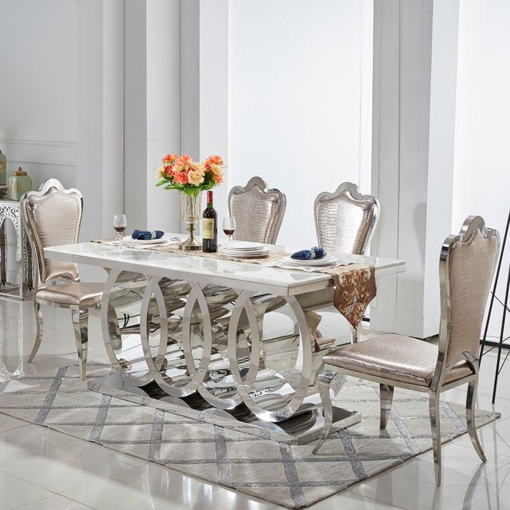 Modern 72 Rectangular Pedestal Dining Table Faux Marble Stainless Steel In Chrome Tables Set Modern Marble Dining Tables, Rectangular Pedestal Table And Chairs