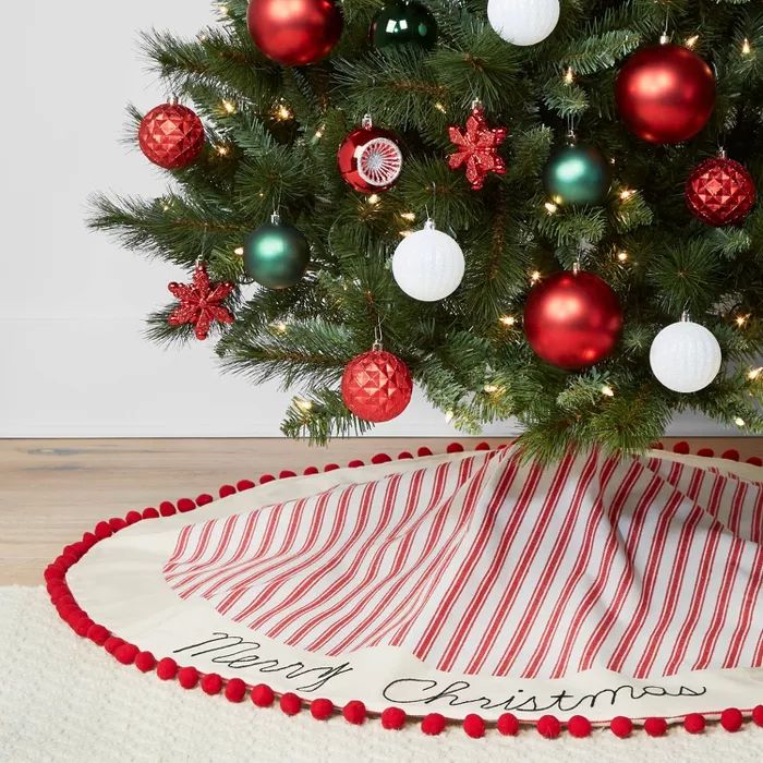 AISENO 48 Inch Linen Burlap Christmas Tree Skirt Decoration for Merry Christmas Party Faux Fur Xmas Tree Skirt Home Decorations