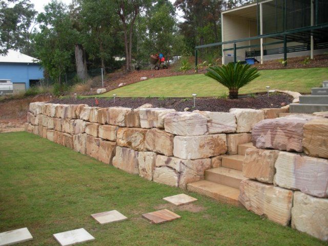 Sandstone Retaining Wall And Steps Patio Step Sloped Backyard Landscaping Walls Garden - Sandstone Log Retaining Wall Design Sandstone Retaining Wall And Steps Patio Step Sloped Backyard Landscaping Walls Garden - Sandstone Log Retaining Wall Design