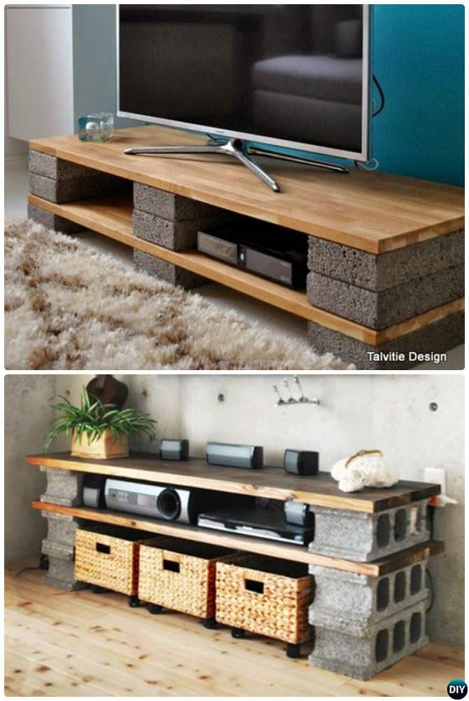 DIY Cinder Block Fernsehstandplatz Console-10 DIY Betonblock-Möbelprojekte #be...