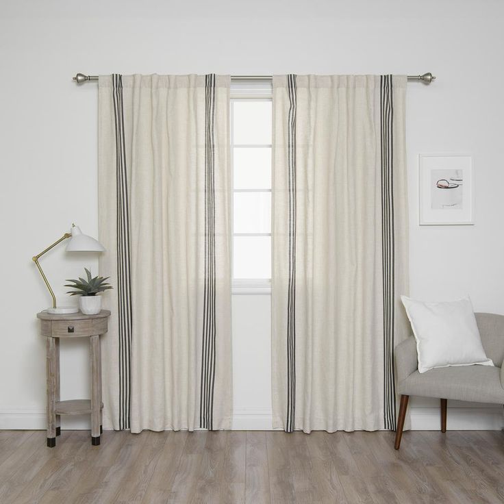 Best Home Fashion 84 In L Linen Blend Ivory Curtain Panels With Black Stripes 2 Pack Yg 37 Rdp Flex Stripe Iv The Depot Dining Room Curtains Grey And White Ivory Curtain Panels With Black Stripes, Black And Ivory Striped Curtains