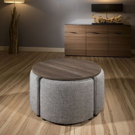 Modern Wenge Round Coffee Table With 4 Grey Cushioned Stools New Joy Seating Unique Design Chairs Modern Wenge Round Coffee Table With 4, Round Coffee Table With Seats