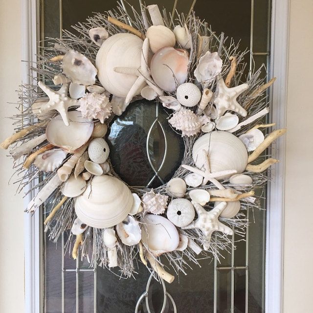 21 Glittering Christmas Seashell Wreath on Birch Twig with Glittering Sea Shells in 6 Color Variations