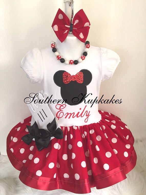 Minnie Mouse Red Black dots 4th Fourth Birthday Ribbon Tutu Outfit Shirt Set