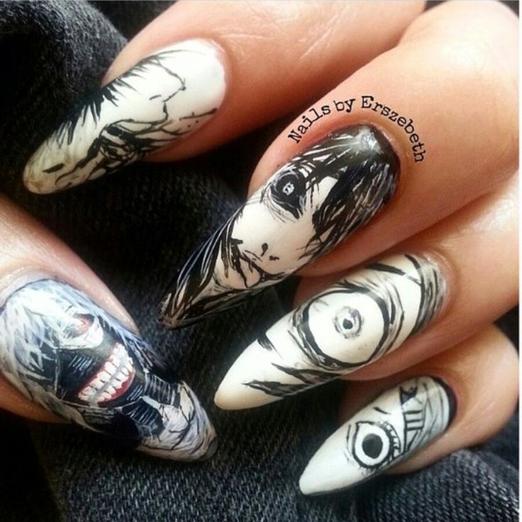 Tokyo Ghoul nails Дизайнерские ногти, Гламурные ногти, Розовые акриловые но...