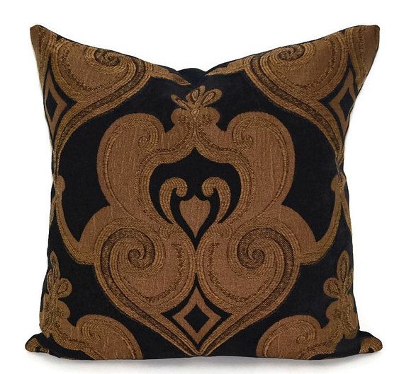Black & Brown Chenille Medallion Throw Brown Pillow Cover Chenille Pillow Boho