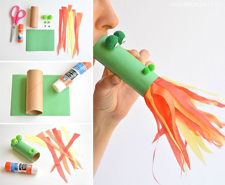 bricolage facile - le dragon cracheur de feu - réalisé avec un rouleau de papi...