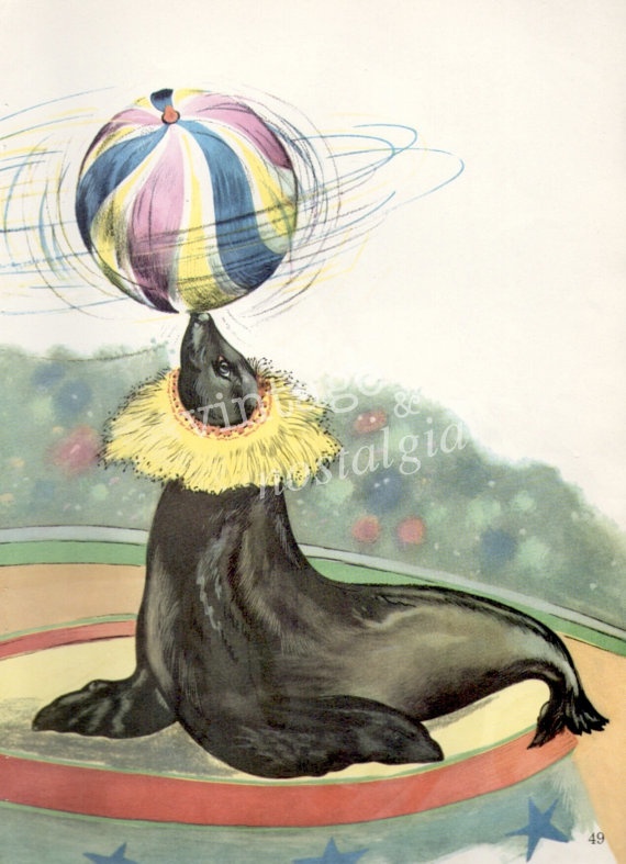 1960s circus seal vintage illustration by carnival poster